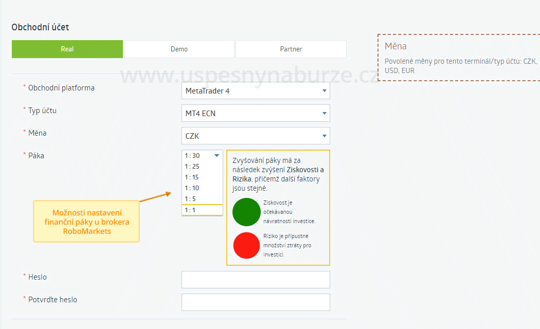 Možnosti nastavení finanční páky u brokera RoboMarkets